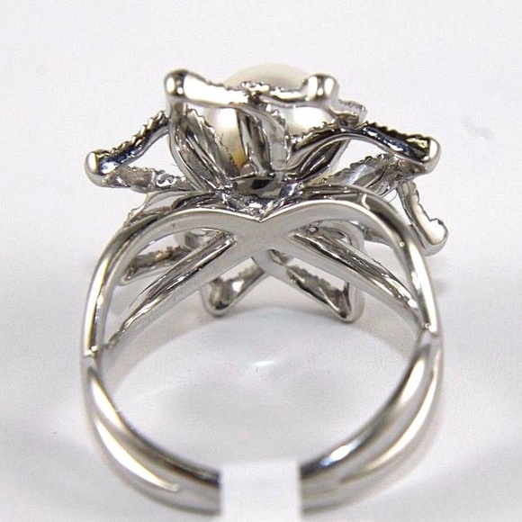 Pearl & Diamond Solitaire Ring 14k WG 1.00Ct 8.5mm